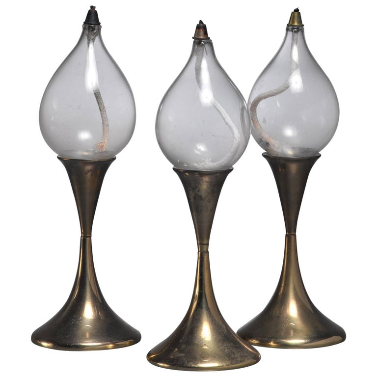 Set of Three Brass Oil Lamps or Candleholders, Denmark For Sale at 1stdibs