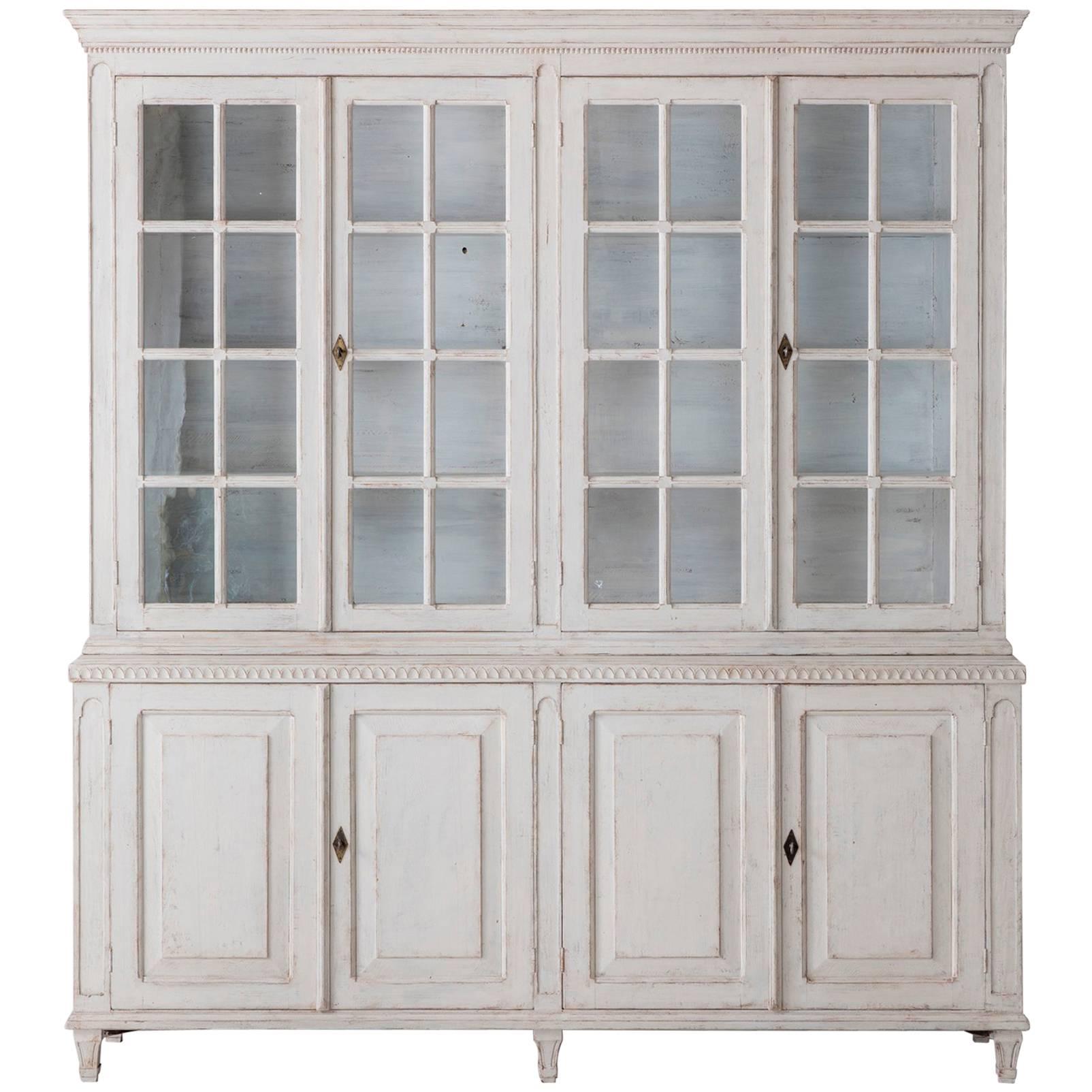 19th Century Swedish Gustavian Four-Door Glass Vitrine Bookcase Cabinet