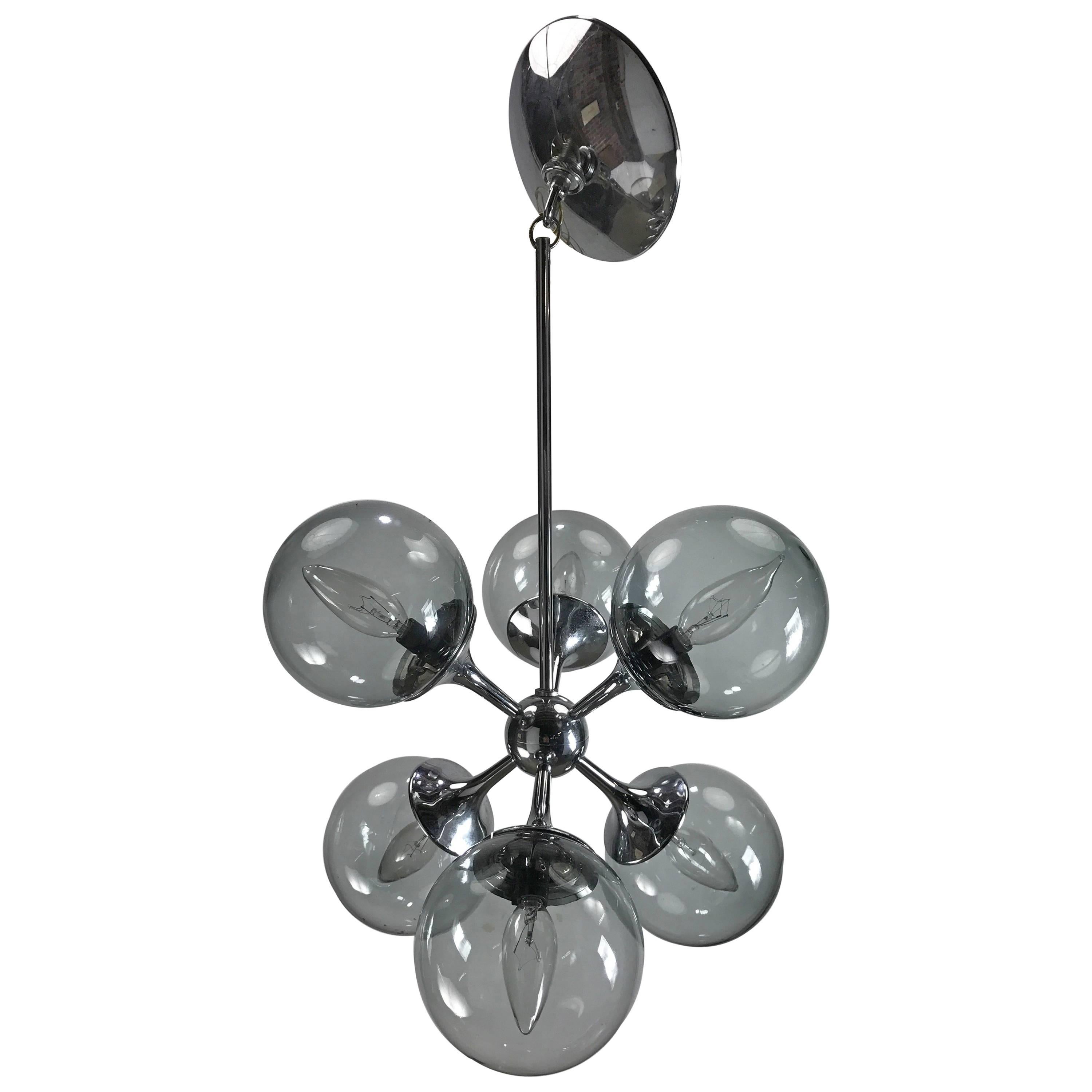 Classic Lightolier Sputnik Pendant Light Fixture, Smoke Glass Globes