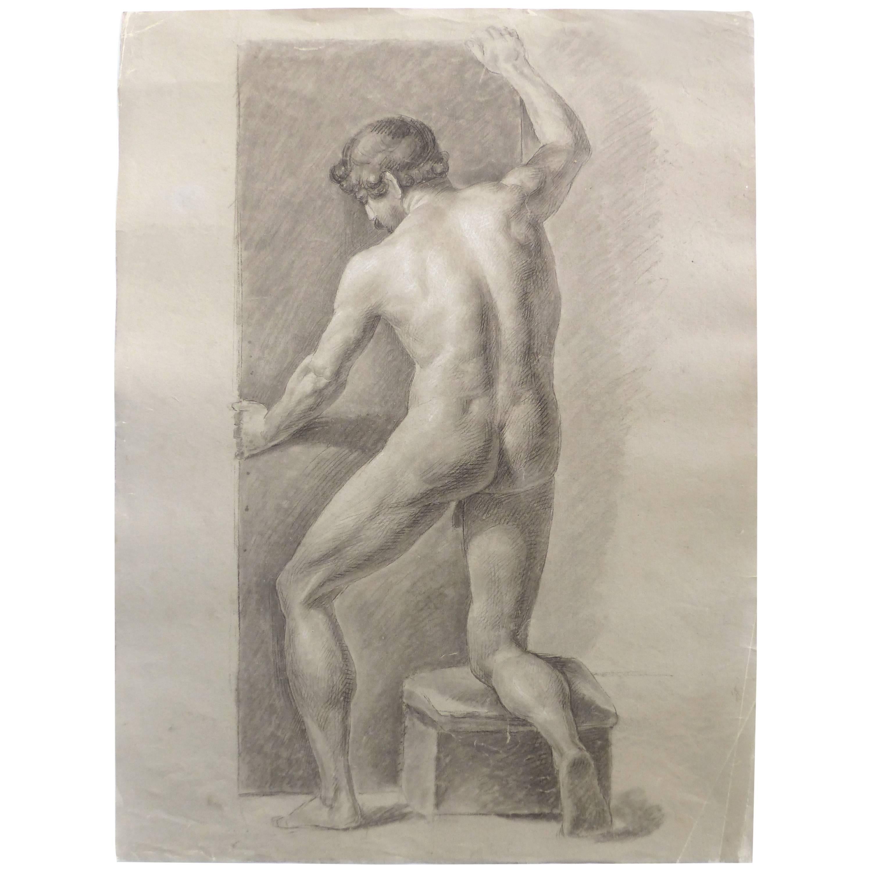 Late 18th Century Graphite and Pastel Drawing of a Male Nude Artist Study