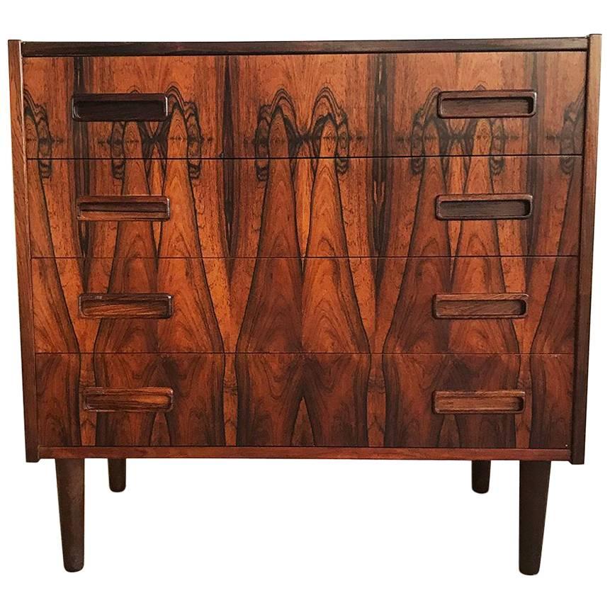 Danish Midcentury Rosewood Small Chest of Drawers with Peg Legs