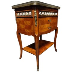 Antique French Tulipwood Chest of Drawers with Porcelain Plaques