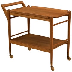 Mid Century Two-Tier Oak Bar Cart Trolley