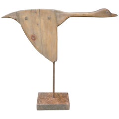 Folk Art Carved Wooden Flying Goose, Duck Sculpture