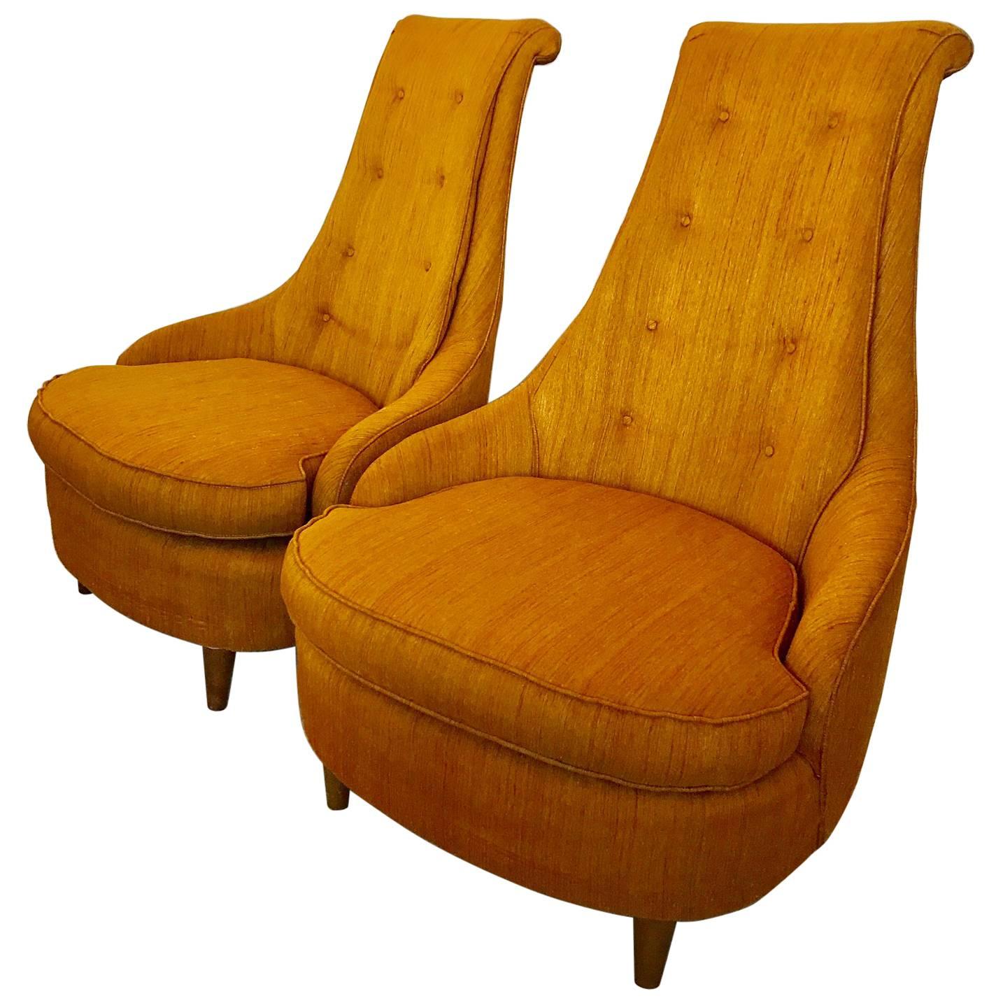 Pair of Karpen High Back Slipper Chairs For Sale