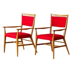 Paul McCobb Pair of Red Upholstered Armchairs, 1950s