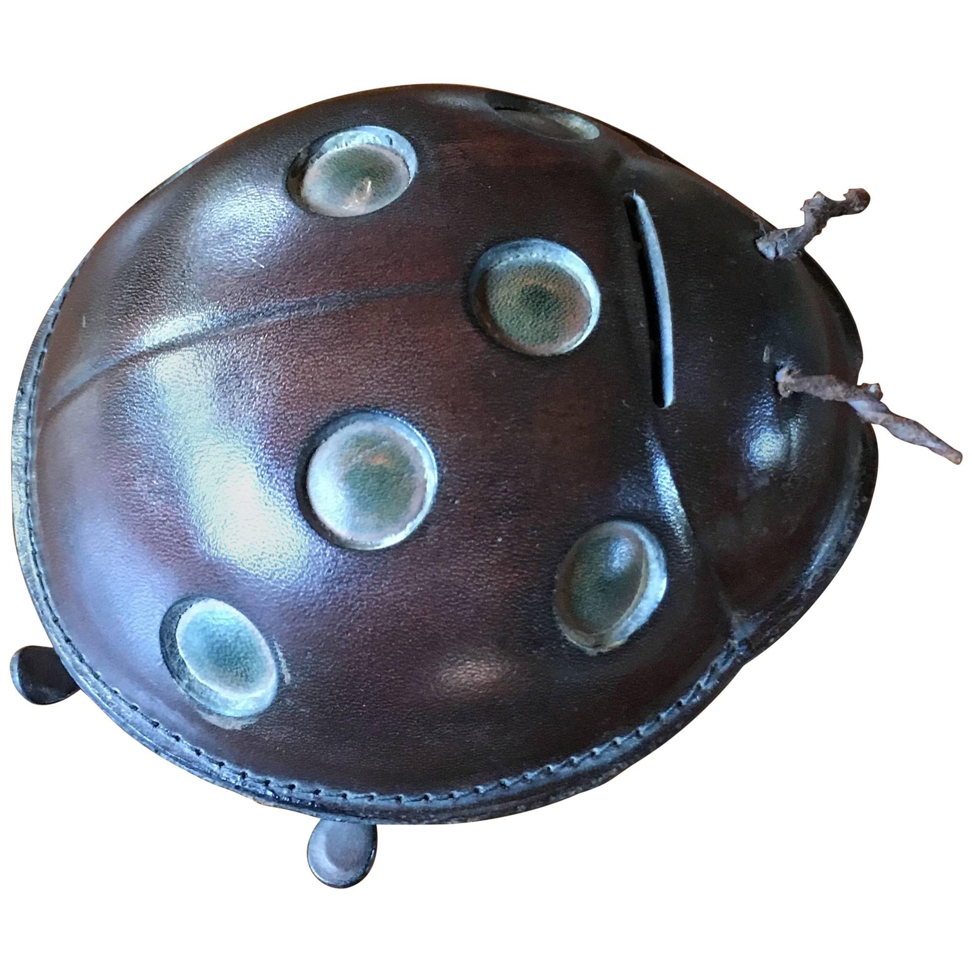 Midcentury Leather "Piggy Bank" Shaped like a Lady Bug, Japan, circa 1960 For Sale