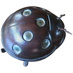 Vintage Midcentury Leather "Piggy Bank" Shaped like a Lady Bug, Japan, circa 1960