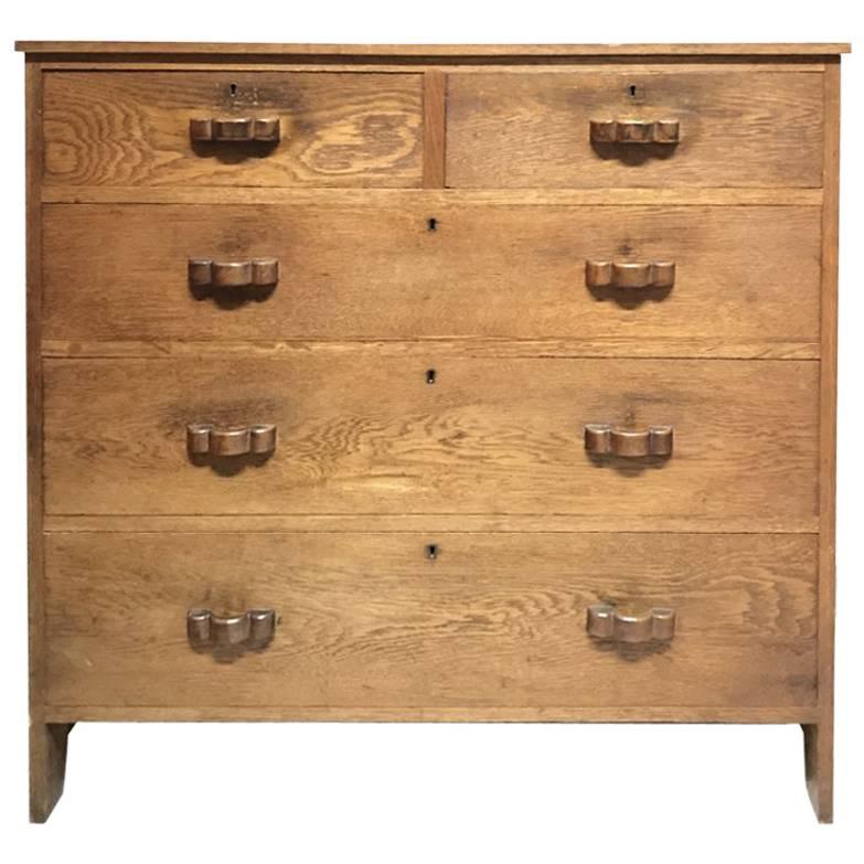 Arts & Crafts Cotswold School Oak Chests of Drawers with Handmade Handles