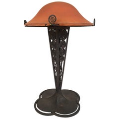 French Art Deco Lamp with Daum Art Glass Shade and Wrought Iron Base