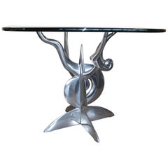 Pucci De ROSSI table haute guéridon cast aluminium with Glass Top