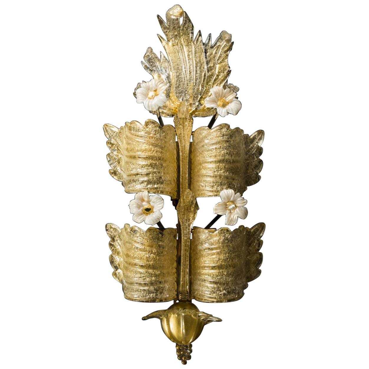 Tiered Pale Gold Murano Sconces by Barovier & Toso, circa 1930s For Sale