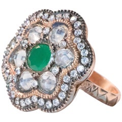 Stunning Vintage Swavorski Emerald, Zirconia and Crystal .925 Rose Plated Ring