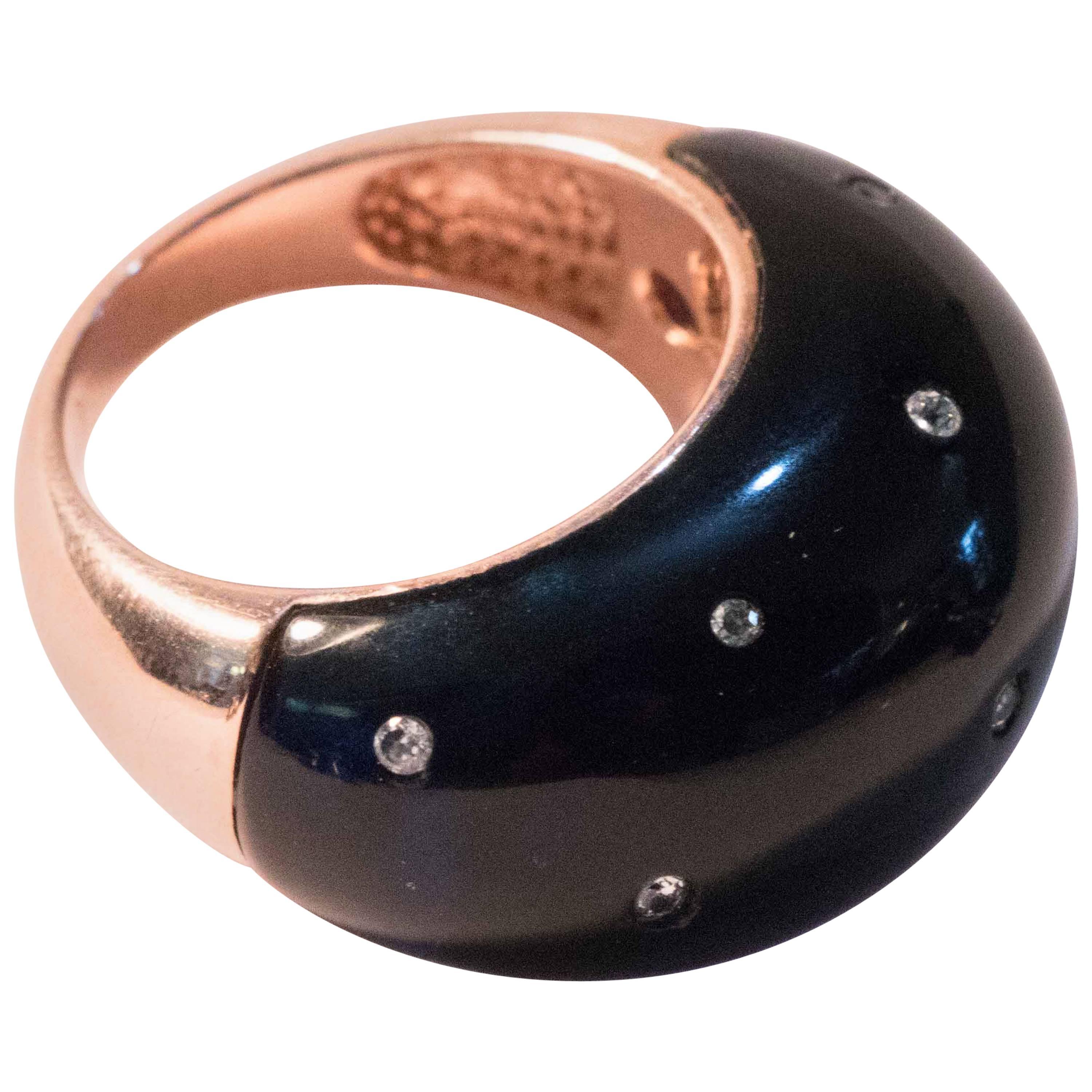 Ring of Black Onyx with Swarovski Diamond like Crystals Set a Detailed Setting For Sale