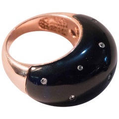 Ring of Black Onyx with Swarovski Diamond like Crystals Set a Detailed Setting