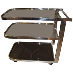 Elegant Steel Bar Cart with Three Levels on Castors