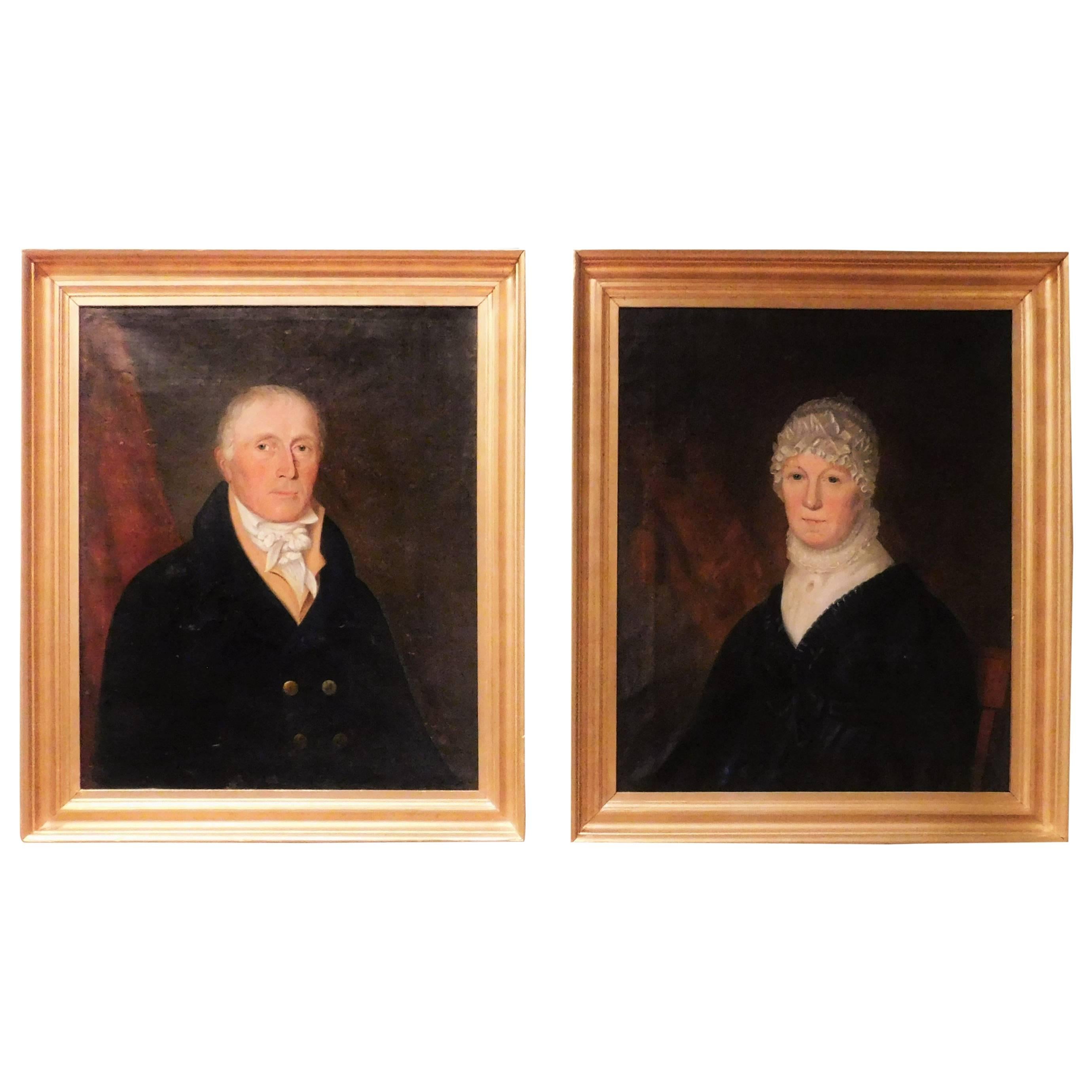 Oil on Canvas Pair of Portraits of a Couple, Probably New York, circa 1810 For Sale