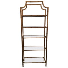 Pagoda Faux Bamboo Etagere, Metal and Glass Shelves