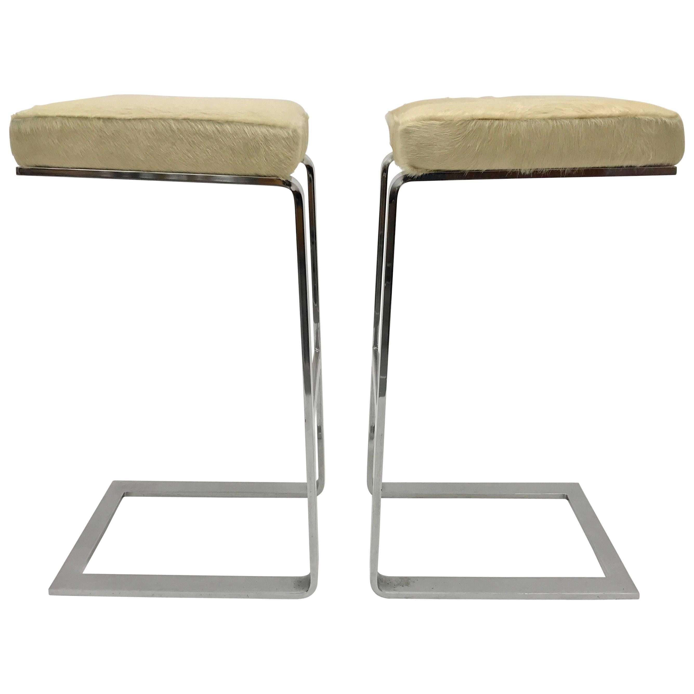 Pair of Chrome Pace Collection Cantilever Bar Stools