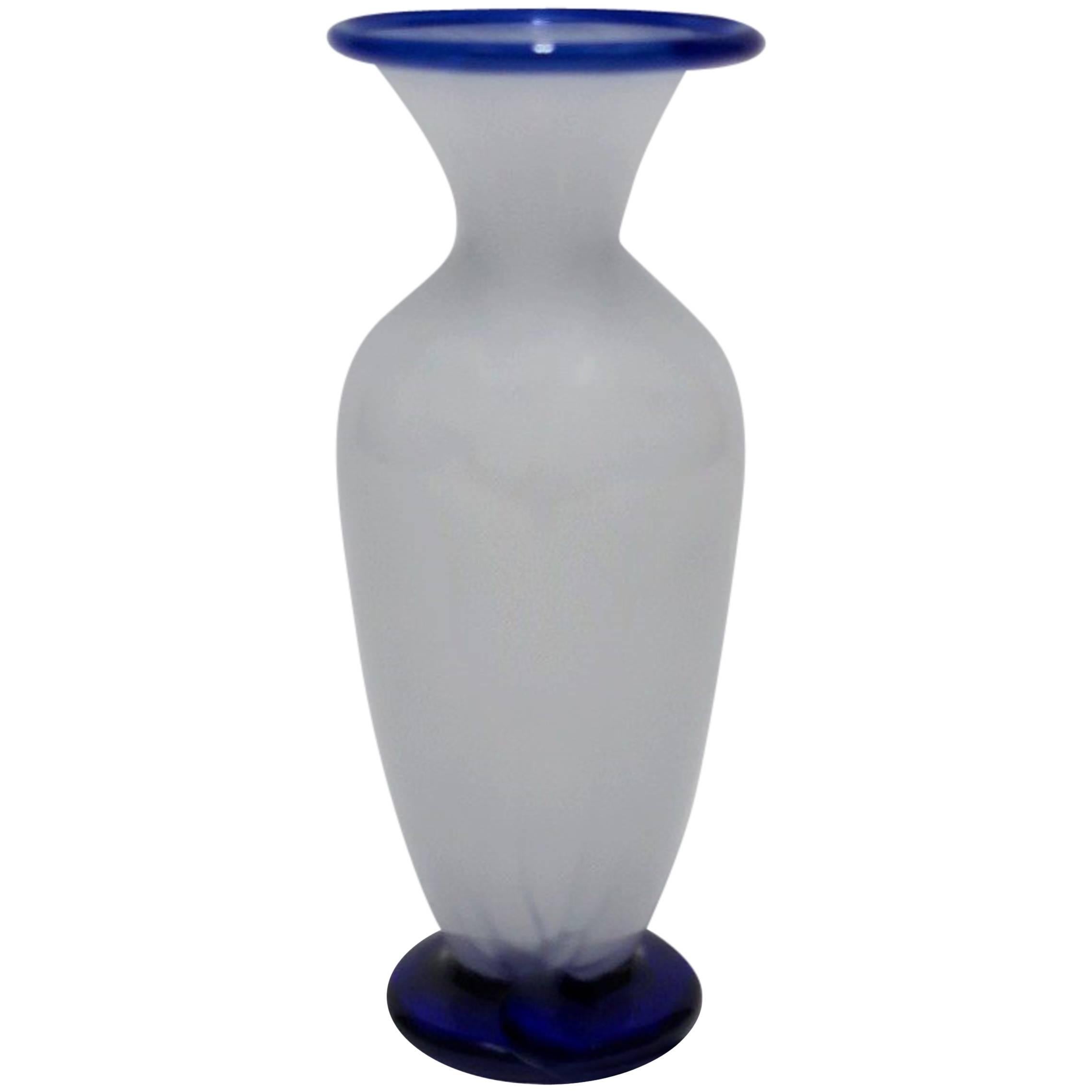 Blue and White Italian Urn Art Glass Vase