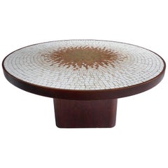 1960s Elegant Sunburst Tile Top Cocktail Table Attributed to Vladimir Kagan