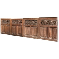 Arts & Crafts Oak Panelling Pieces with Hand-Carved Pomegranates, Roses & Grapes