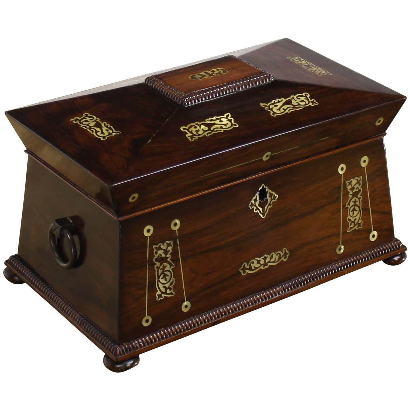 Pyramid Tea Caddy 19th Century Rosewood Tea Caddy Pyramid Shape Top Lid For Sale at 1stDibs