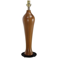 Solid Carved Turned Teak Vase Shape Table Lamps