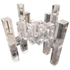 Lucite Skyscraper Coffee Cocktail Table Architectural Columns