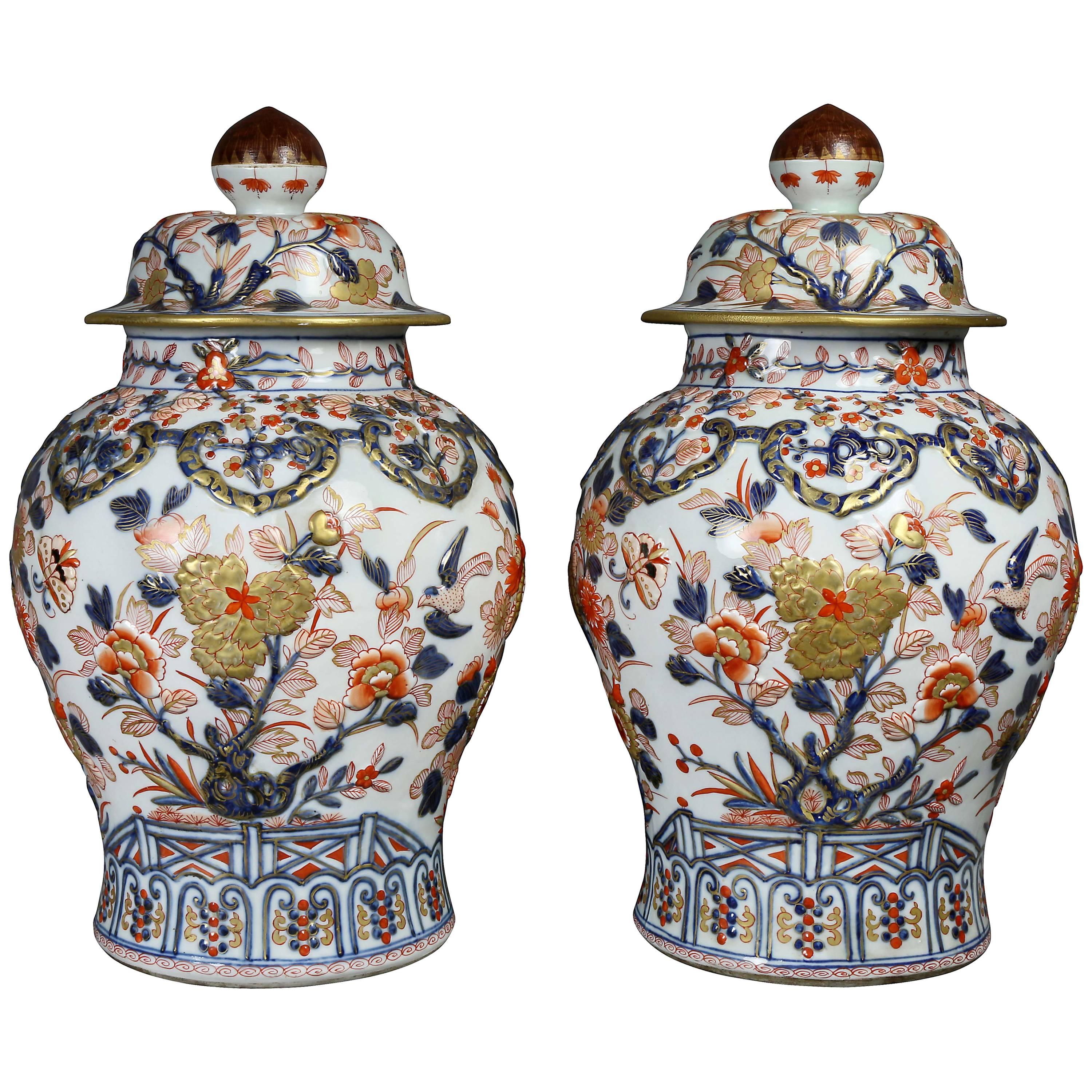 Pair of Samson Export Style Covered Temple Jars