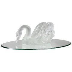 Lalique Crystal Figure of a Swan and Mirrored Base
