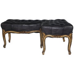 Louis XV Style Tufted Leather Bench