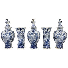 Delft Five-Piece Blue and White Pottery Garniture