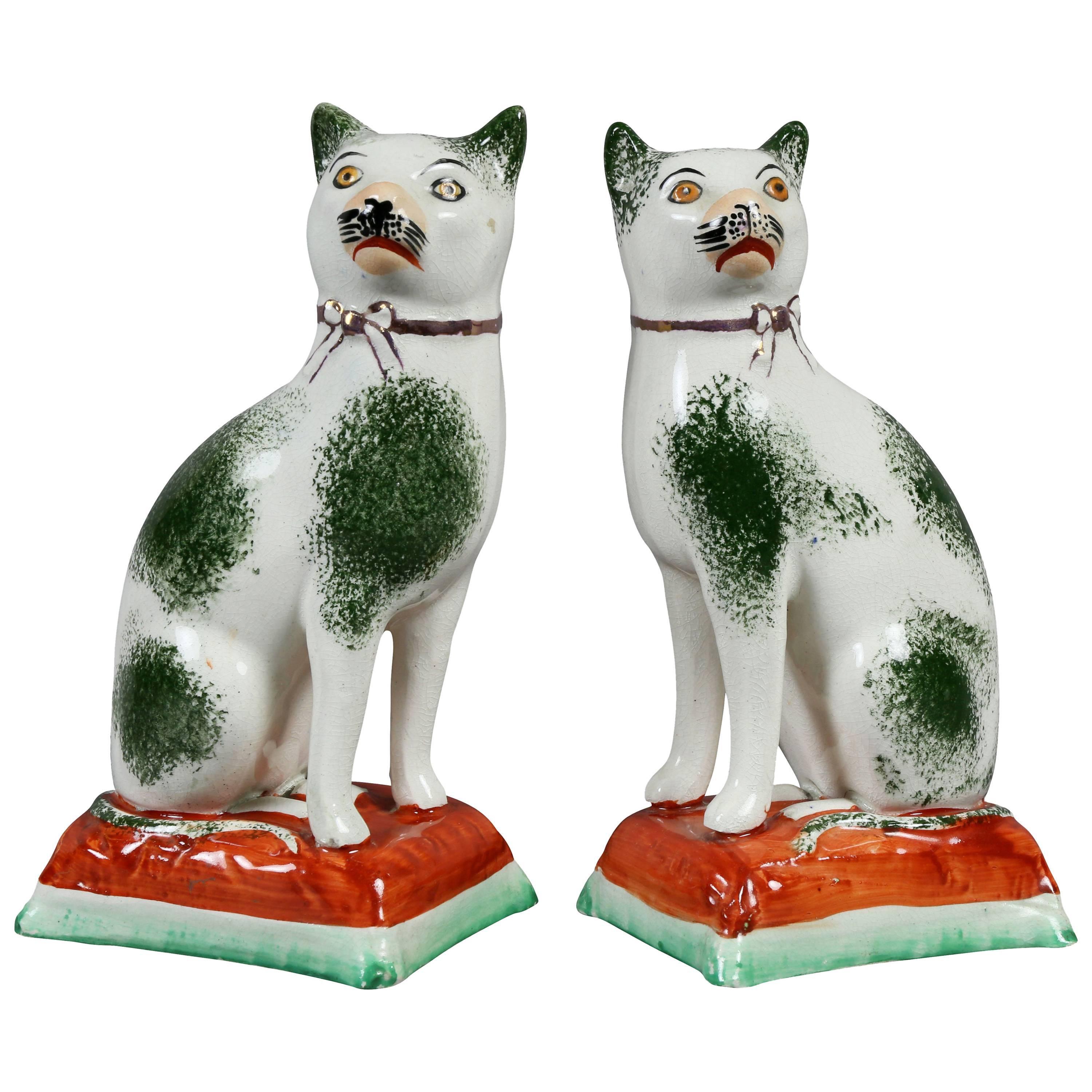 Pair of Staffordshire Pottery Cats