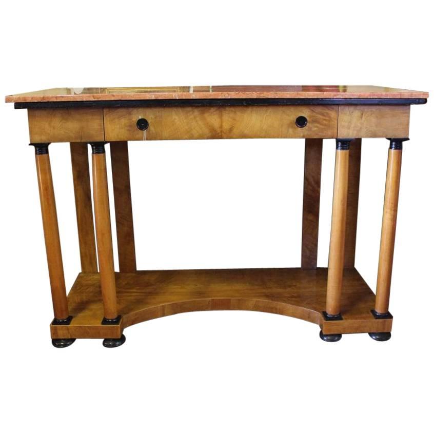 Biedermeier Console Birch Table with Pink Marble