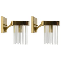 Pair of Sciolari Brass and Glass Rods Waterfall Sconces