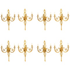 Early 20th Century Set of Eight French Neoclassical Style Ormolu Wall Lights
