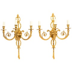 Antique Early 20th Century Pair of French Neo-Classical Style Ormolu Wall Lights