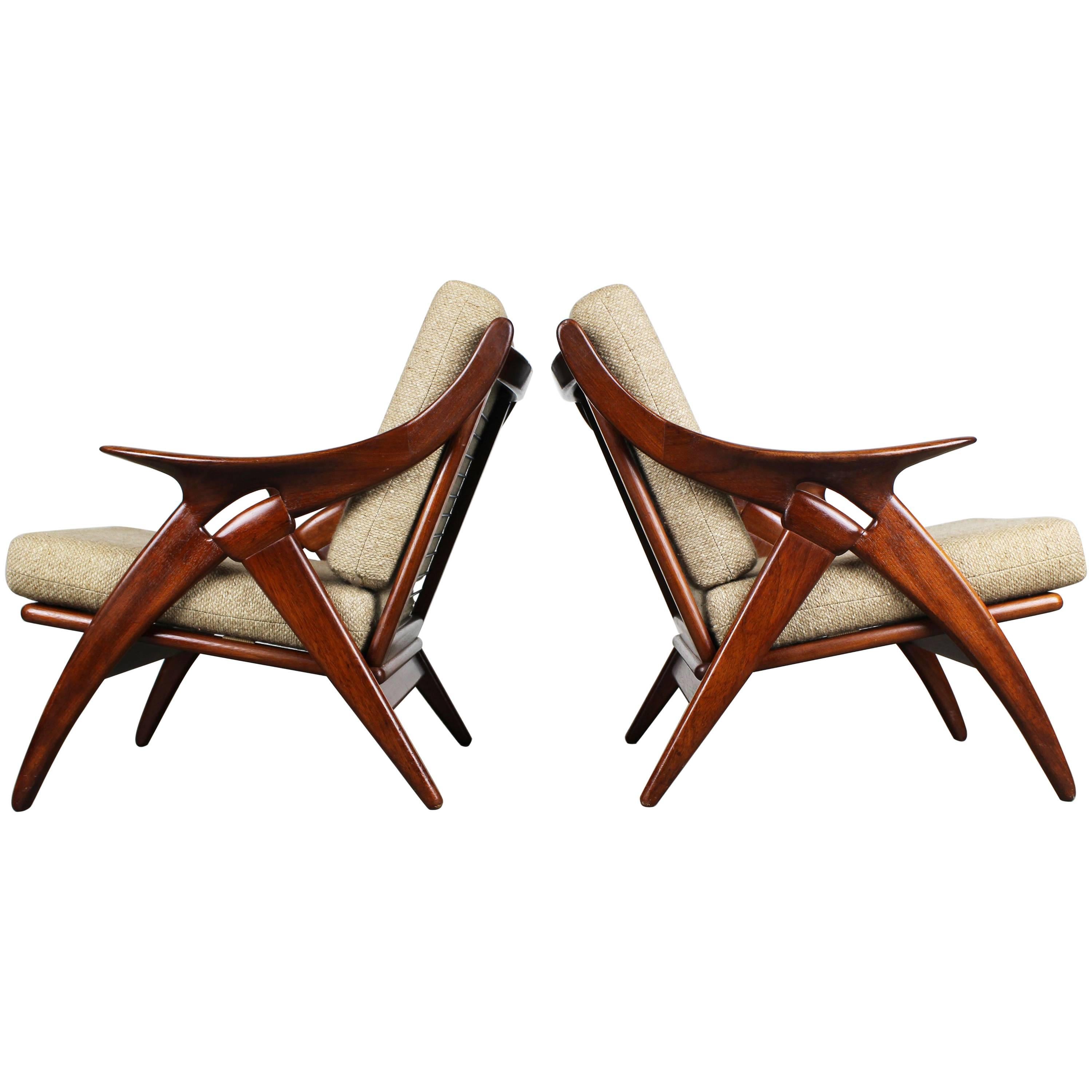 Set of Two ''De Knoop'' Teak Lounge Chairs by De Ster Gelderland, 1960