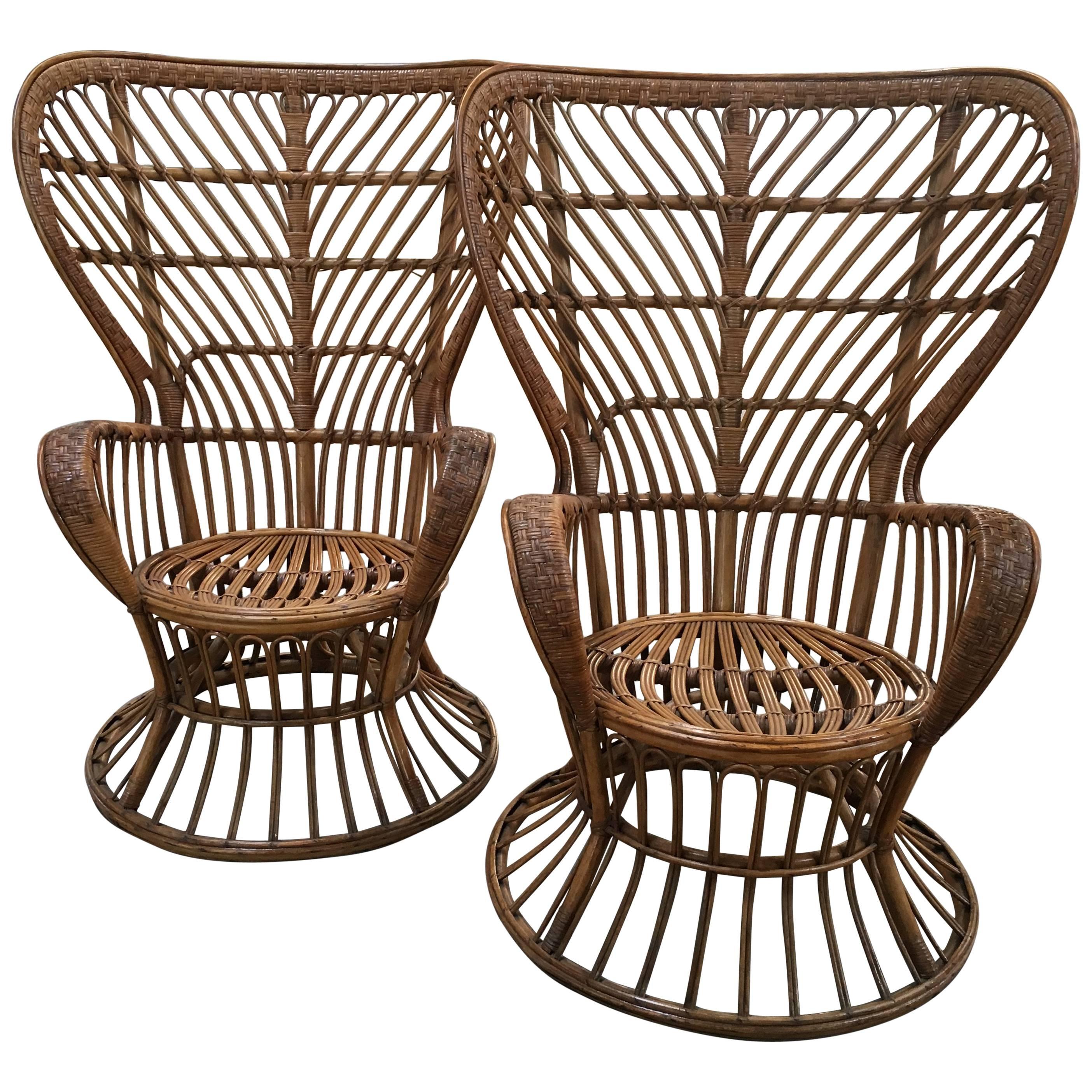 Pair of Italian Rattan Chairs from 1940s by Lio Carminati for Bonacina