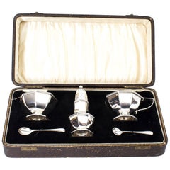 Antique Art Deco English Cased Silver Condiment Set, 1932