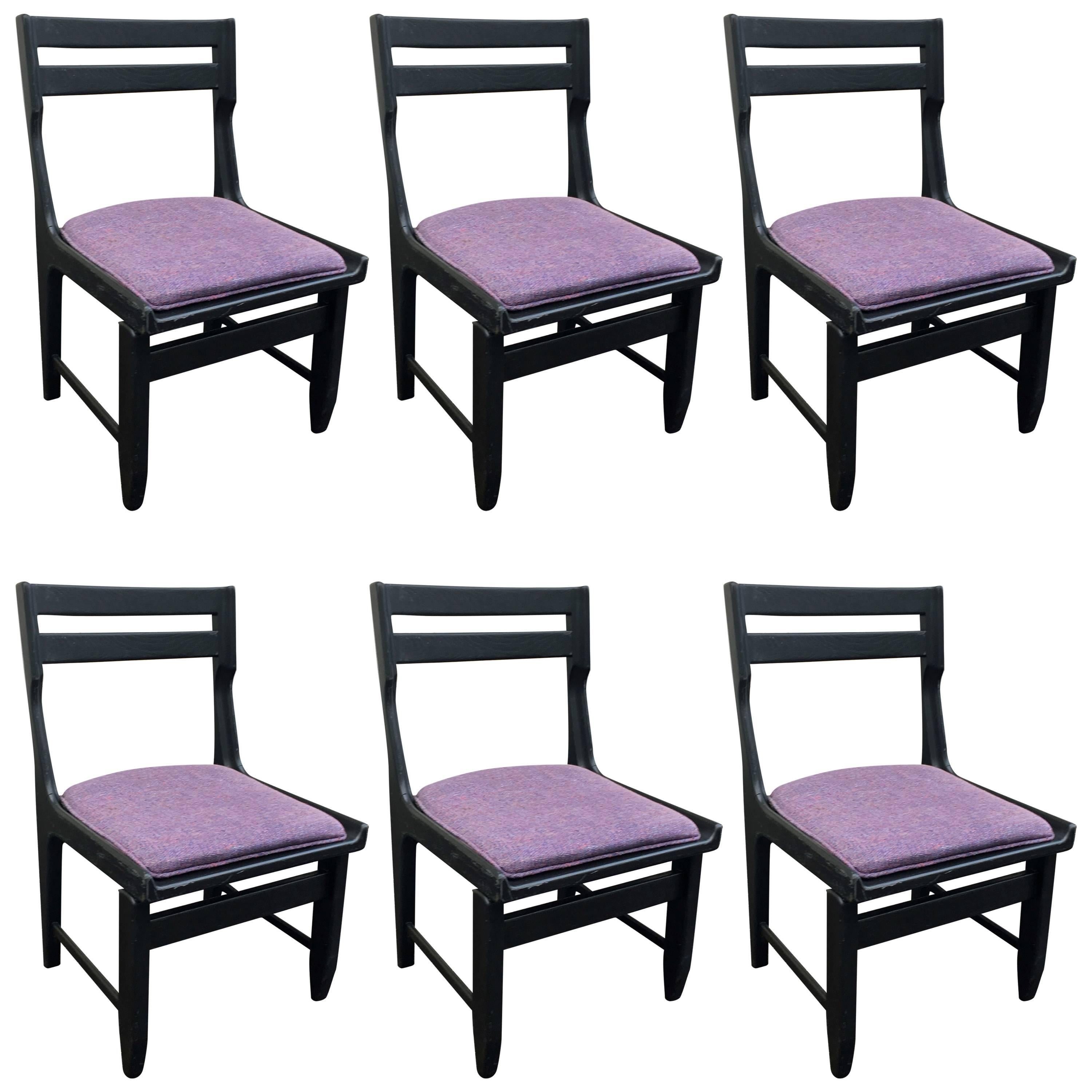 Guillerme et Chambron, Set of Six Blackened Oak Chairs, Edition Votre Maison