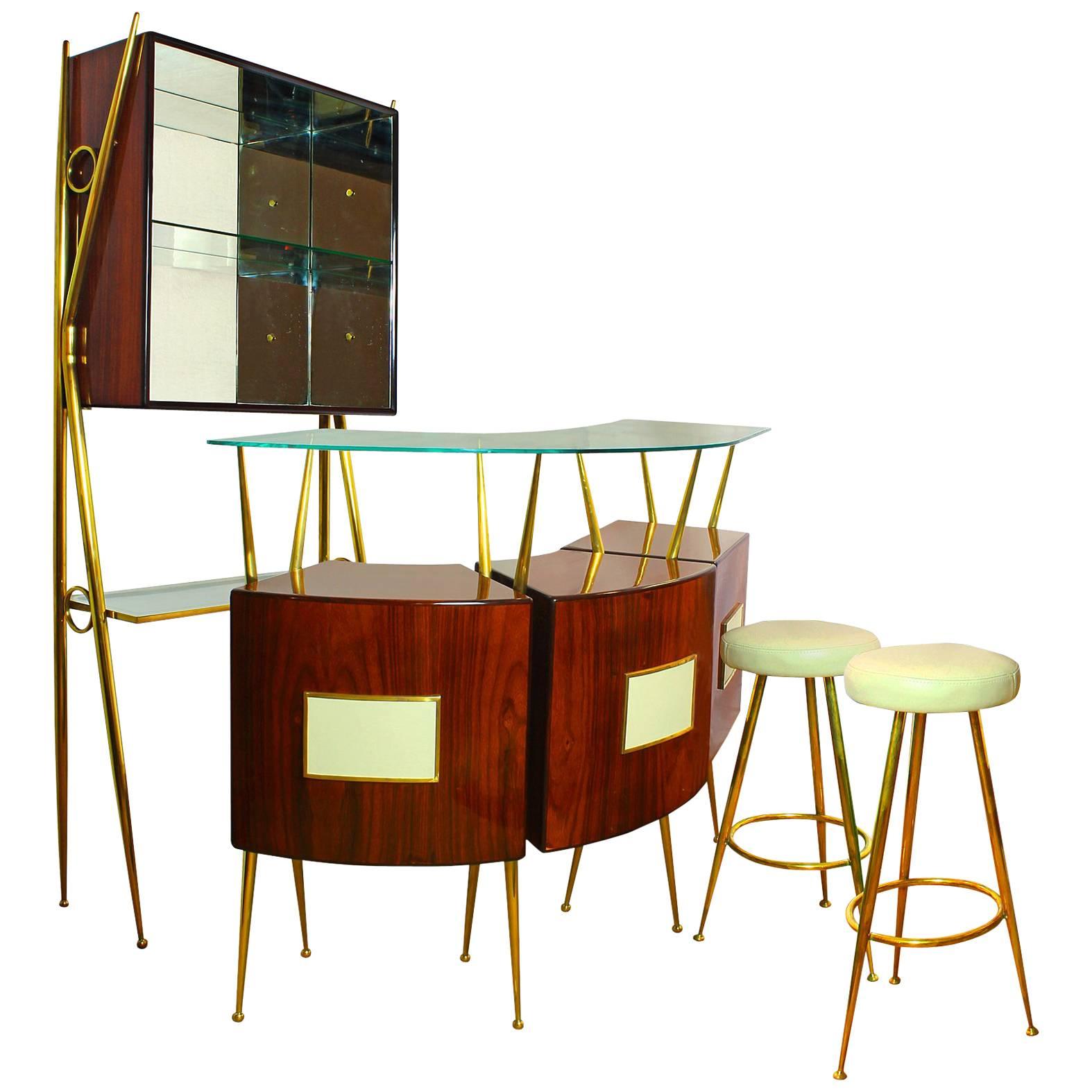 1950s Dry Bar Cabinet, counter and benches set in the style of Gio Ponti. Italy