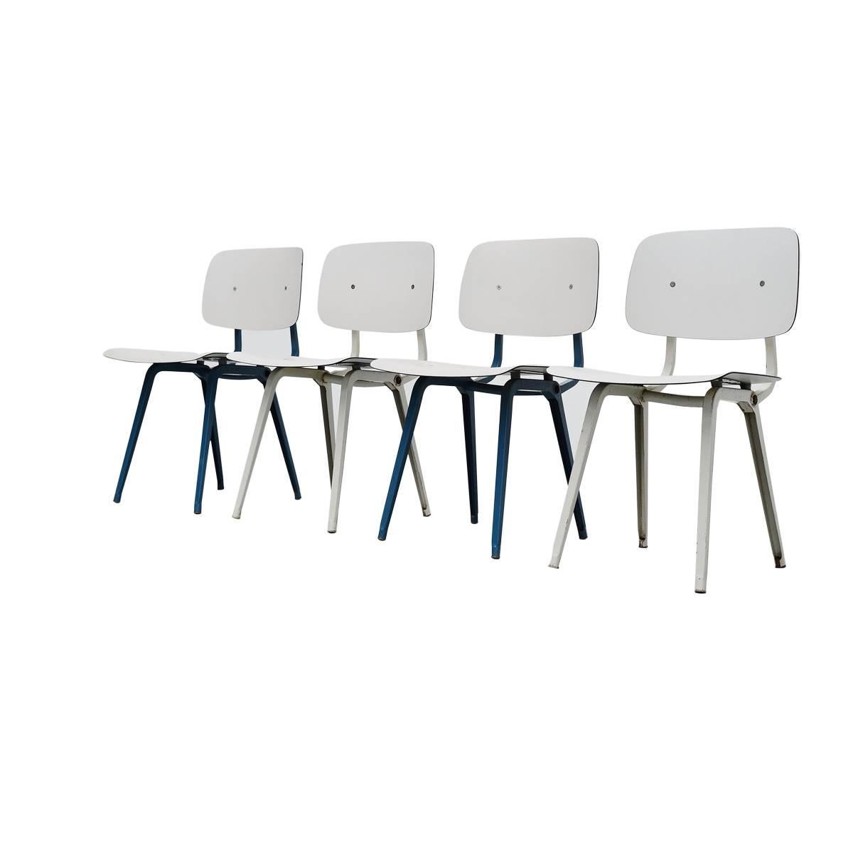 Friso Kramer Revolt Chairs Set 1953 Blue Grey White For Sale