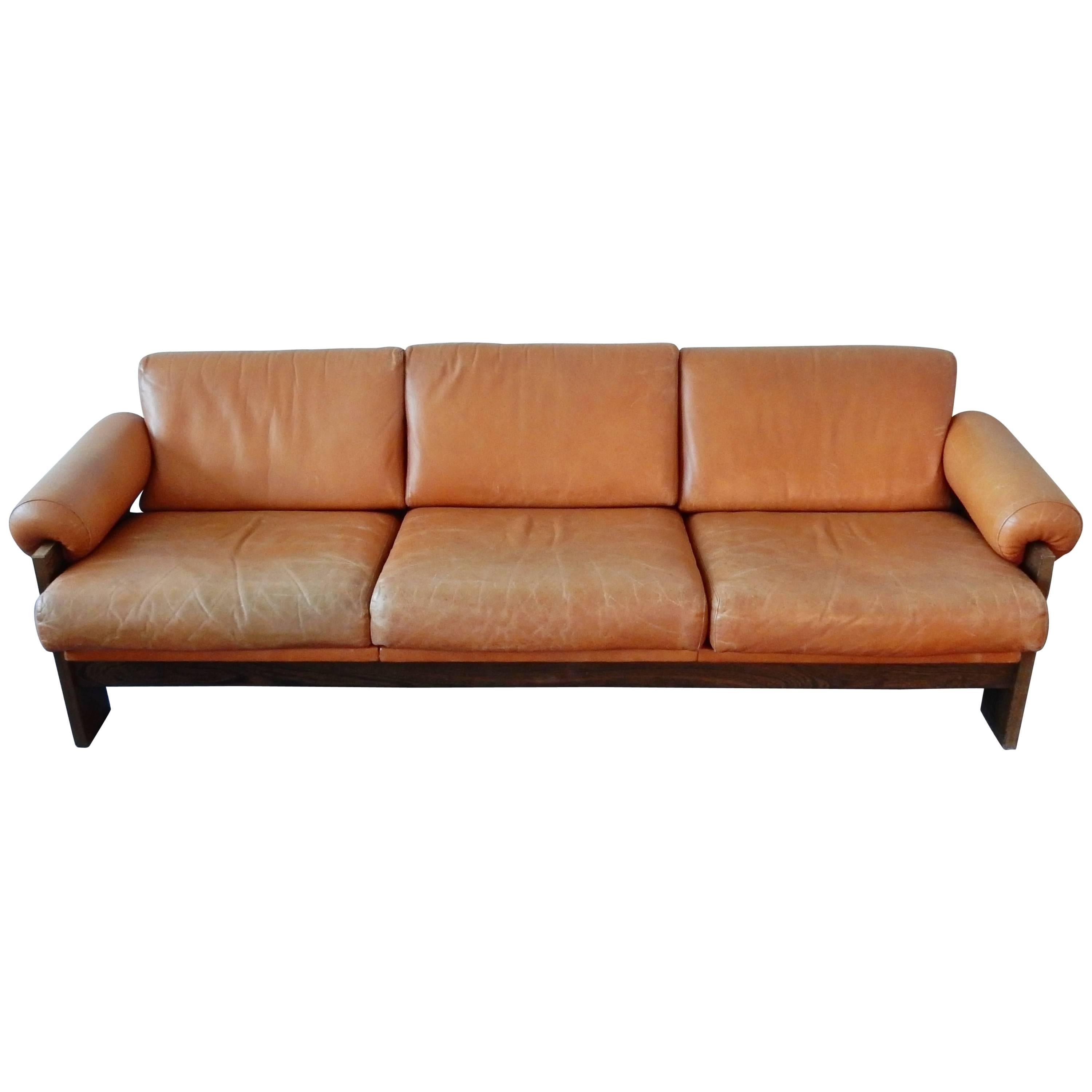 Brown Leather Sofa Model 'BZ74' by Martin Visser for T Spectrum, 1960s-1970s