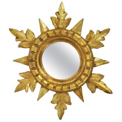 1960s Spanish Hollywood Regency Carved Giltwood Sunburst Mirror Miniature