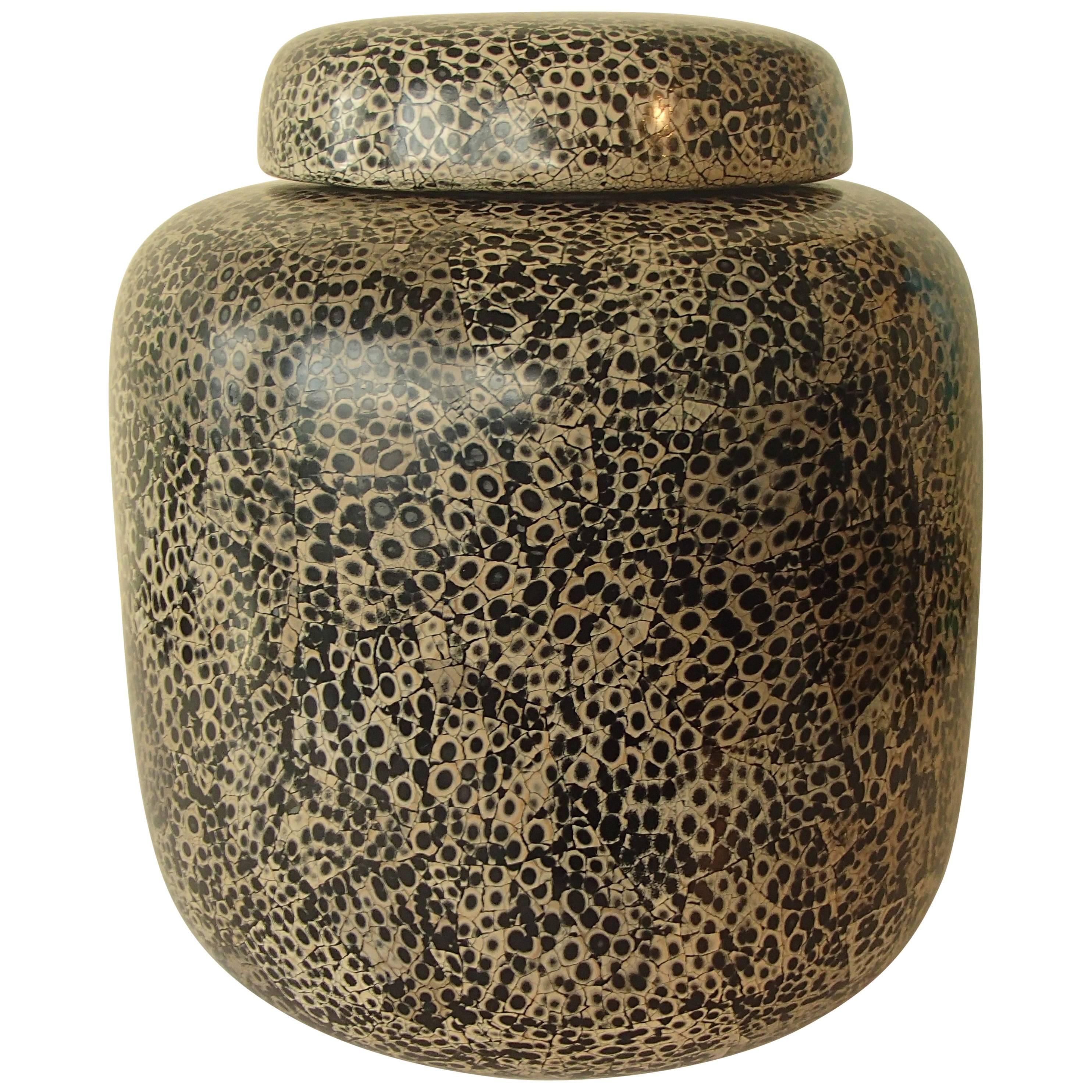 Modern Ceramic Vase with Lid Cream and Black by Les Comproir D'annam