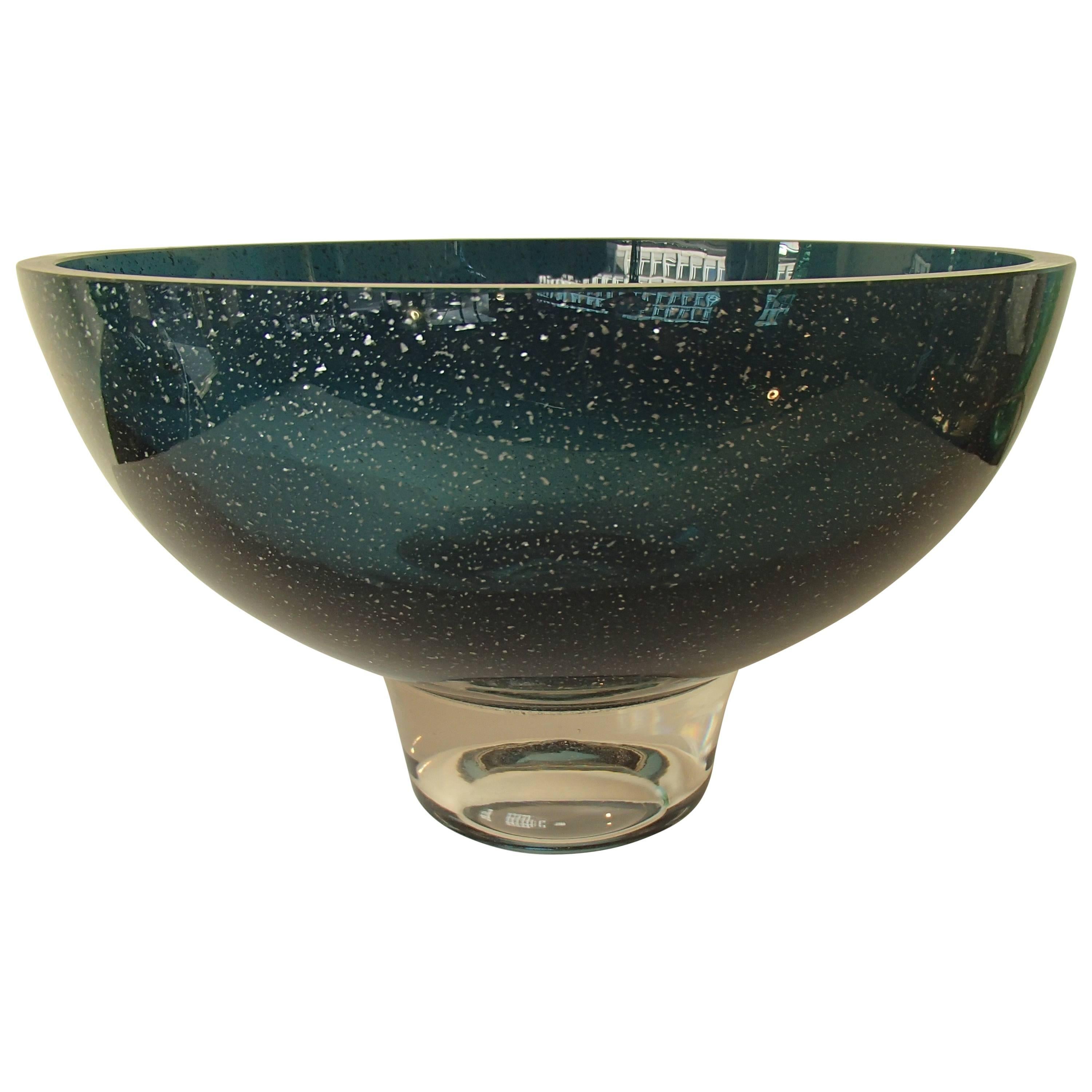 Mid-Century Modern Vessel Blue with Silver Inlays by Graal Glas Signed FS 66 For Sale