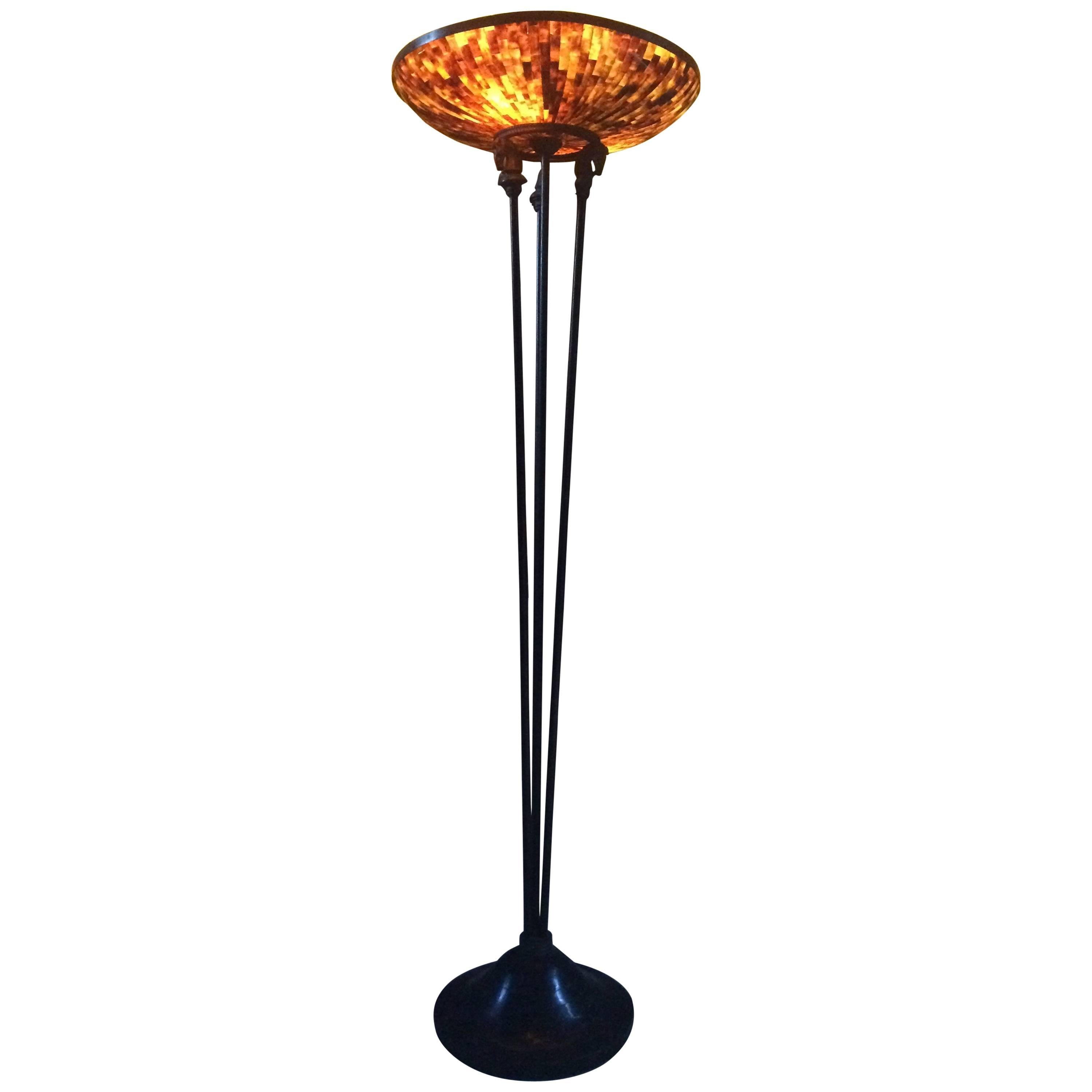 Tall Art Deco Style Brass Floor Standing Uplighter Lamp Standard Light