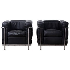 1928, Le Corbusier, LC2 Easy Chair Black Leather by Cassina